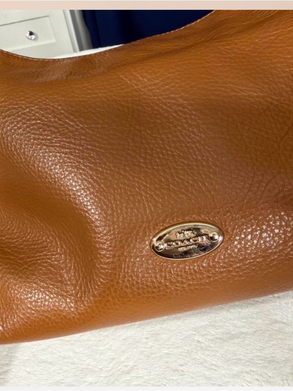 Coach Saddle Brown Pebbled Leather Shoulder Bag with Gold Plaque